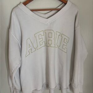 Aerie Women's Oversized Light Gray V-Neck Sweater